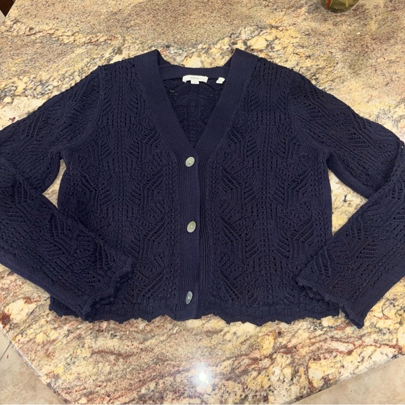 Vince Open Stitch Cardigan in Coastal Blue - Picture 4 of 7